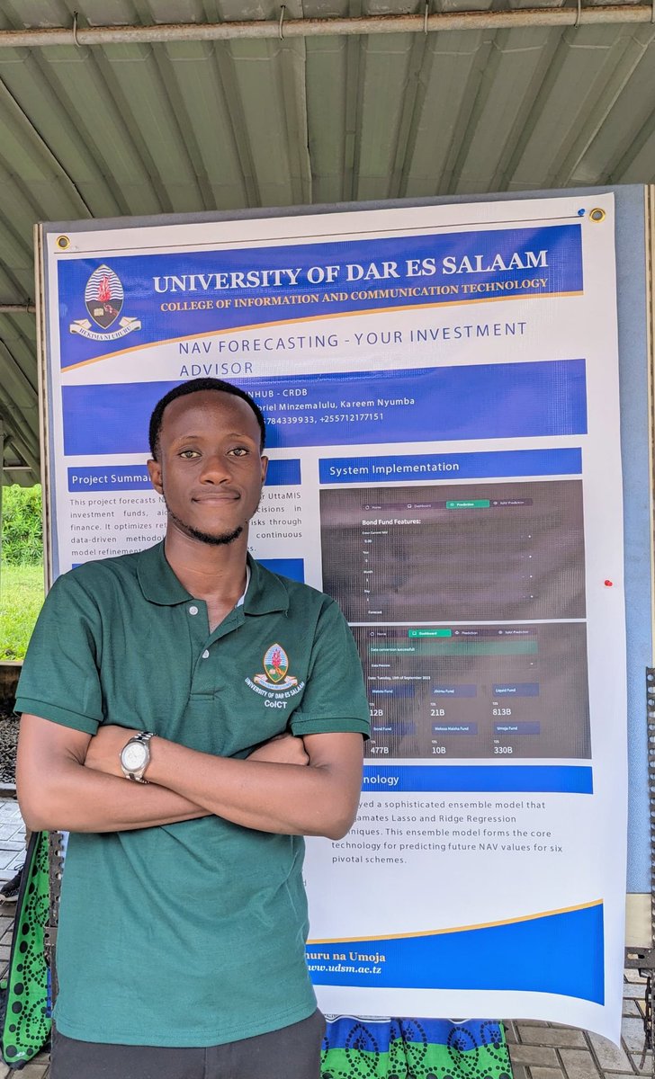 Just wrapped up an amazing first day at the 9th Annual UDSM Research and Innovation Week! Presented the project, NAV Forecasting, and got some great feedback. So pumped to be part of this event. #9thUDSMResearchandInnovationweek