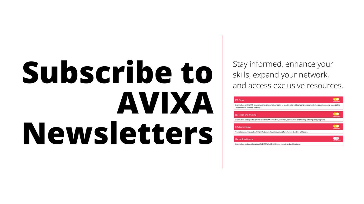 Want to stay informed and up to date in the fast-paced world of technology and audiovisual solutions? Subscribe to AVIXA newsletters! Click here for step-by-step instructions: iatsetrainingtrust.org/news/2024/4/11…