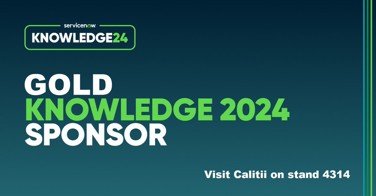 ItsCalitii's tweet photo. We’re delighted to be a Gold Sponsor at this year's Knowledge24... just 3 weeks to go! If you're an enterprise in banking or insurance, visit Calitii on stand 4314
#Know24 #Calitii #ServiceNow https://t.co/HlFtM6sRqA