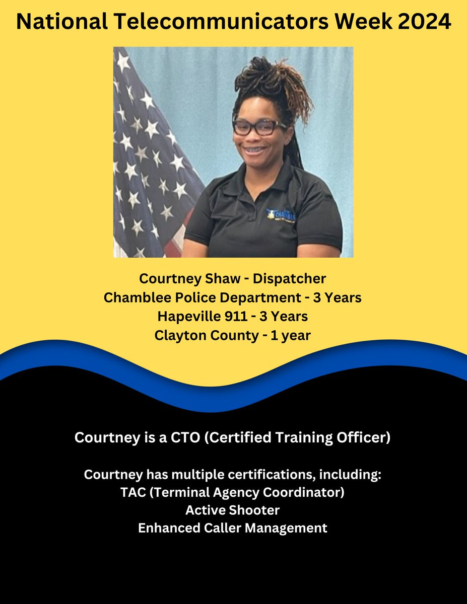 Get to know your Chamblee Dispatchers! Today, we're highlighting Gia Goss and Courtney Shaw! #NationalPublicSafetyTelecommunicatorsWeek