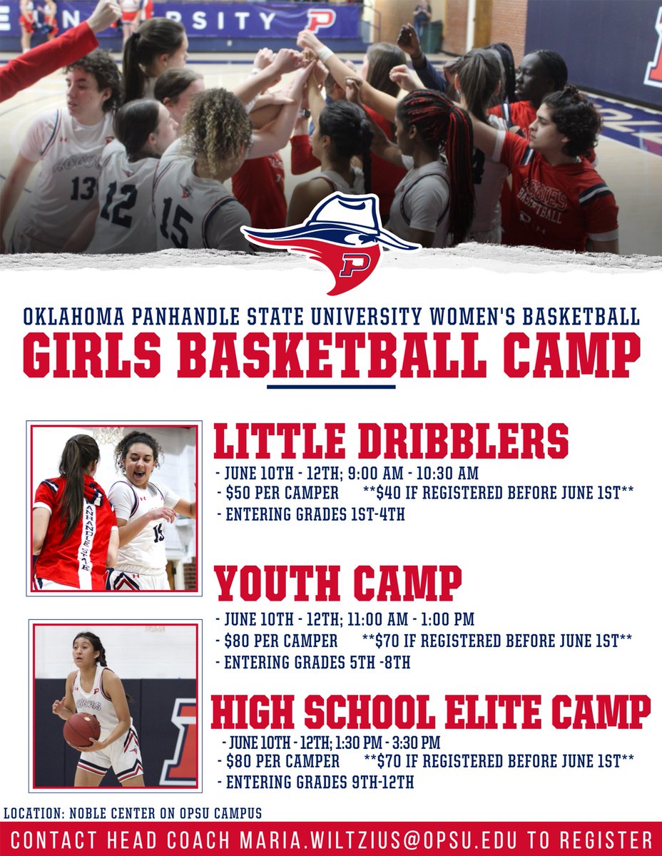 🏀Mark your calendars! 📆 Summer Camp Season is near‼️ Register early to get the discount💰 Hosted by entire WBB coaching staff and current players! 3 DAYS of basketball skills, drills, t-shirt giveaways, and games! Email: maria.wiltzius@opsu.edu to register