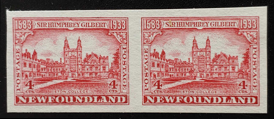 AllNations1949's tweet photo. Newfoundland #215a VF Unu 1933 4c Imperf Pair $65 Lot 91 in our auction Saturday 20th April 2024 #4cImperforatePair #EtonCollege #NewfoundlandStamps #SirHumphreyGilbert
https://t.co/7pSfsV1HIg https://t.co/zV2ceBtg6C