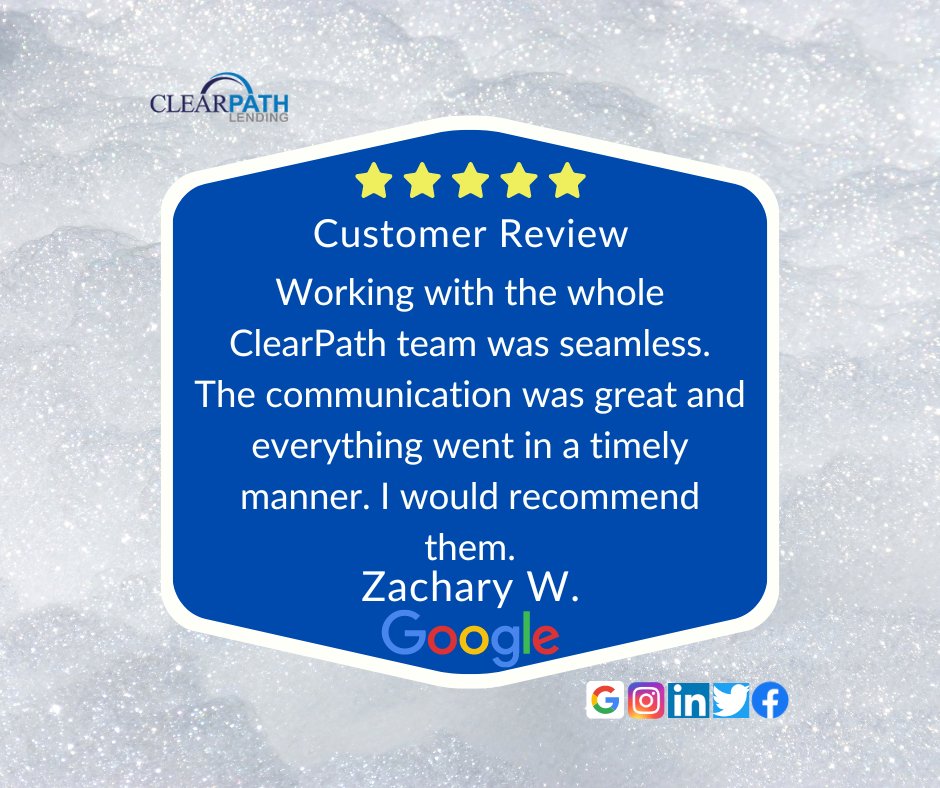 5 star google review! Thank you, Zachary W., for leaving us such a great review!  #ClearPathLending #ClearPath #Lending #Mortgage #Refinance #HomeLoan #VALoan