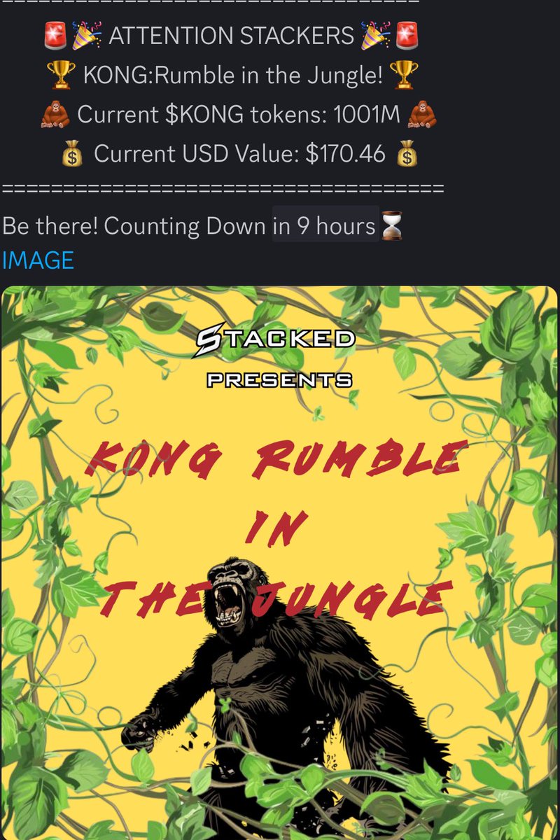 TheDude_718's tweet photo. Good Morning @KONGavax family! Just wanted to make you all aware the @STACKonAVAX Kong rumble in the Jungle is tonight! All you need for entry is a $Stack NFT. 1 Avax to buy one and that’s cheap right now! Get your NFT and  join us in the discord 8 pm est. 
Discod - https://t.co/nQrhzhZQMm