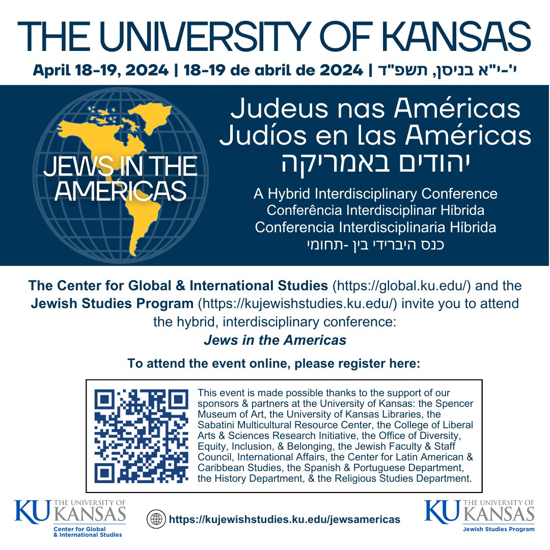The Center for Global and International Studies and the Jewish Studies Program will host the "Jews in the Americas” conference on April 18-19! Interpretation will be provided from/to Spanish and Portuguese in selected panels. Program: kujewishstudies.ku.edu/jewsamericas