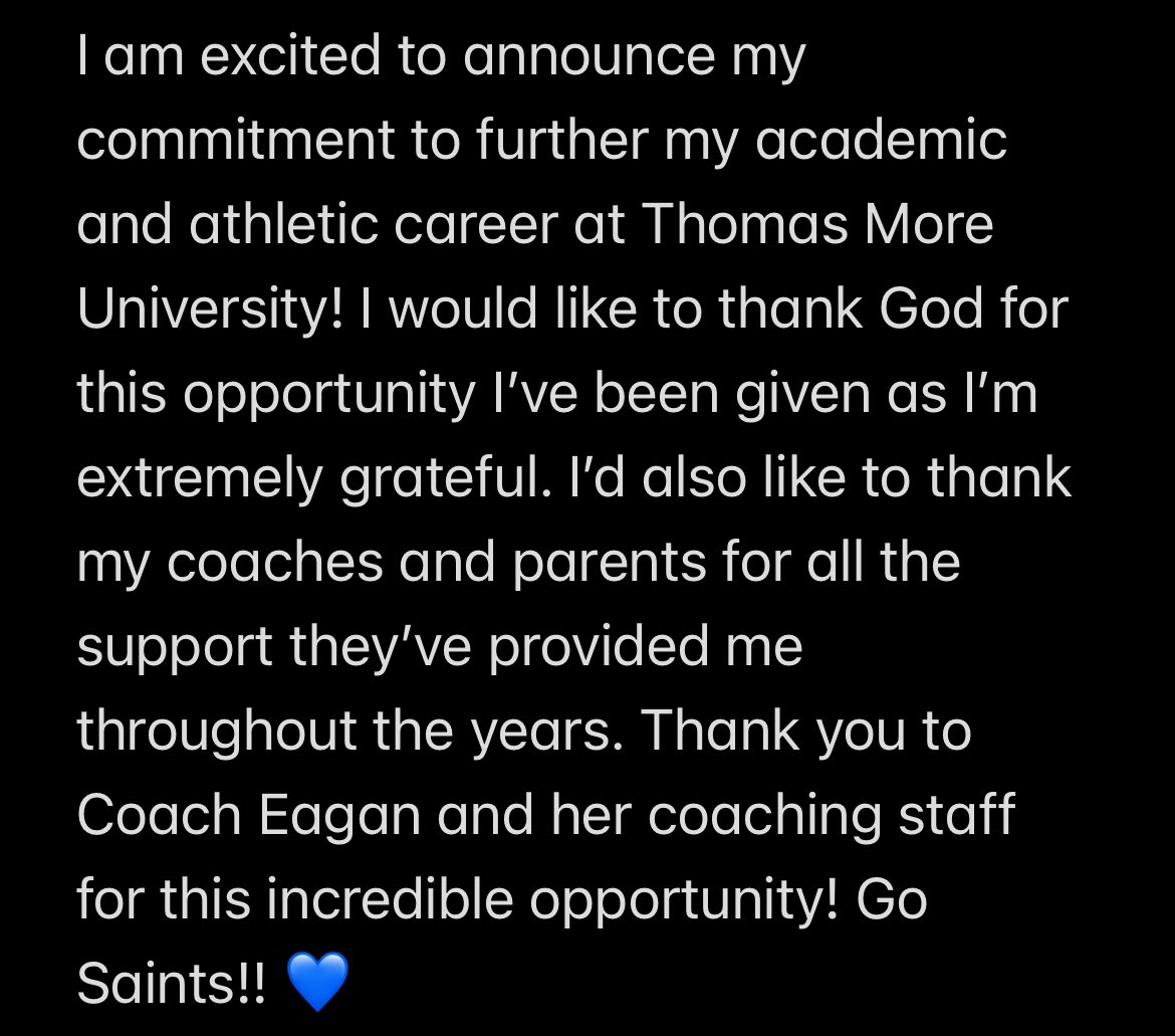 I am very blessed to announce my verbal commitment to Thomas More University!! Go Saints! 💙🤍
