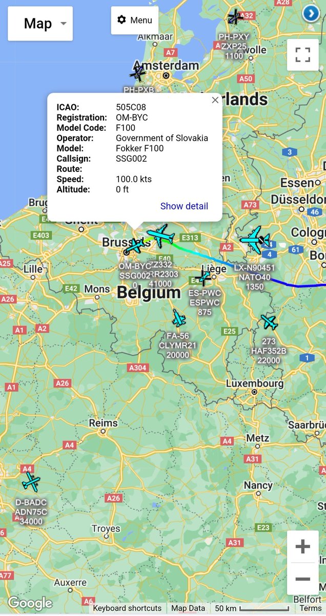 scan_sky's tweet photo. Several Government Leaders/Ministers Heading To #Brussels π§πͺ For The Extraordinary European Summit πͺπΊ
Government Of #Slovakia πΈπ° - Fokker F100 - OM-BYC - #SSG002
Hellenic Air Force π¬π· - Falcon 7X - 273 - #HAF352B
Polish Government π΅π± - 737-800 BBJ - 0110 - #PLF102 https://t.co/LTfXCGnoCN