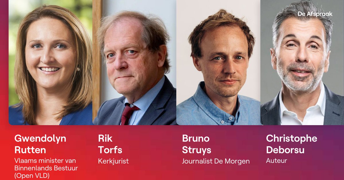 Straks in #deafspraak: @RuttenGwendolyn en @torfsrik over de schrapping van subsidies voor geloofsgemeenschappen, @brunostruys was op de rechts-conservatieve top in Brussel, en @ChDeborsu schreef als Waal een roman in het Nederlands, 'Bente en Boudewijn'. Om 20u35 op @vrtcanvas