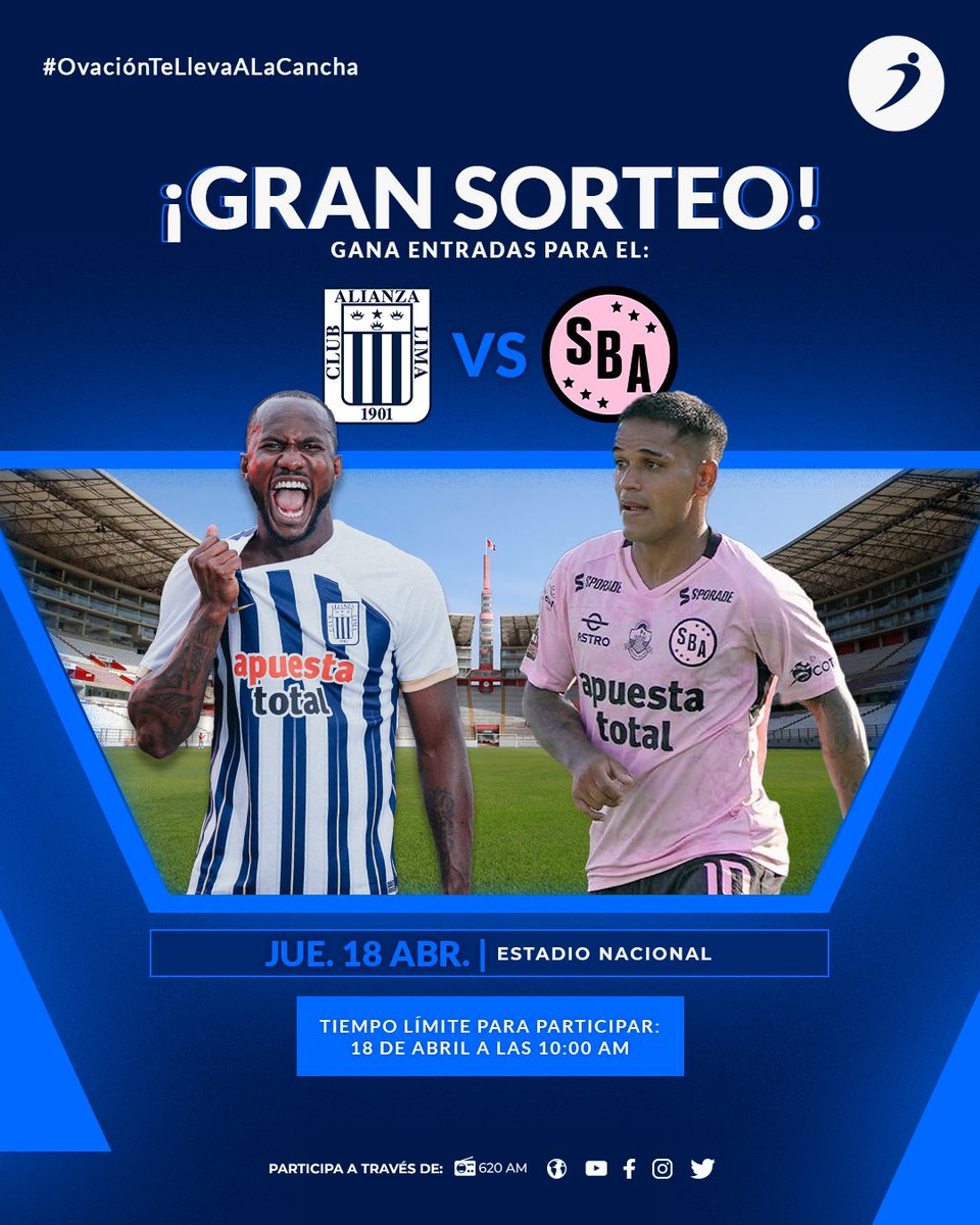 ¡TE LLEVAMOS A LA CANCHA! 📣⚽
#Ovación te lleva #GRATIS al duelo entre #AlianzaLima vs #SportBoys. Concursa por una de las entradas 🎟 siguiendo estos pasos:
1️⃣ Sigue: <a href="/ovacionweb/">Ovacion.pe</a>
2️⃣ Like a la publicación y etiqueta a tres amigos.
3️⃣ Comparte el sorteo en tu muro.
🔴 Participa