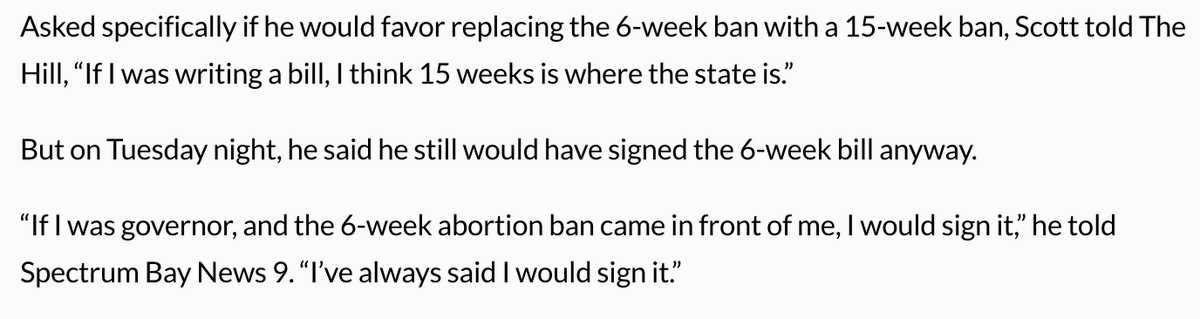 New from @orlandosentinel this morning: @ScottforFlorida can't keep his lies straight. He's fully behind Florida's 6-week abortion ban. orlandosentinel.com/2024/04/17/dem…