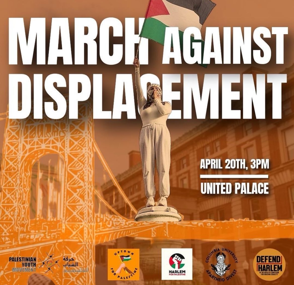 @AchmatX our march against Columbia’s displacement of communities in Harlem is happening this Friday, April 20th at 3 PM! We will be joined by Harlem For Palestine, Defend Harlem, and more!!