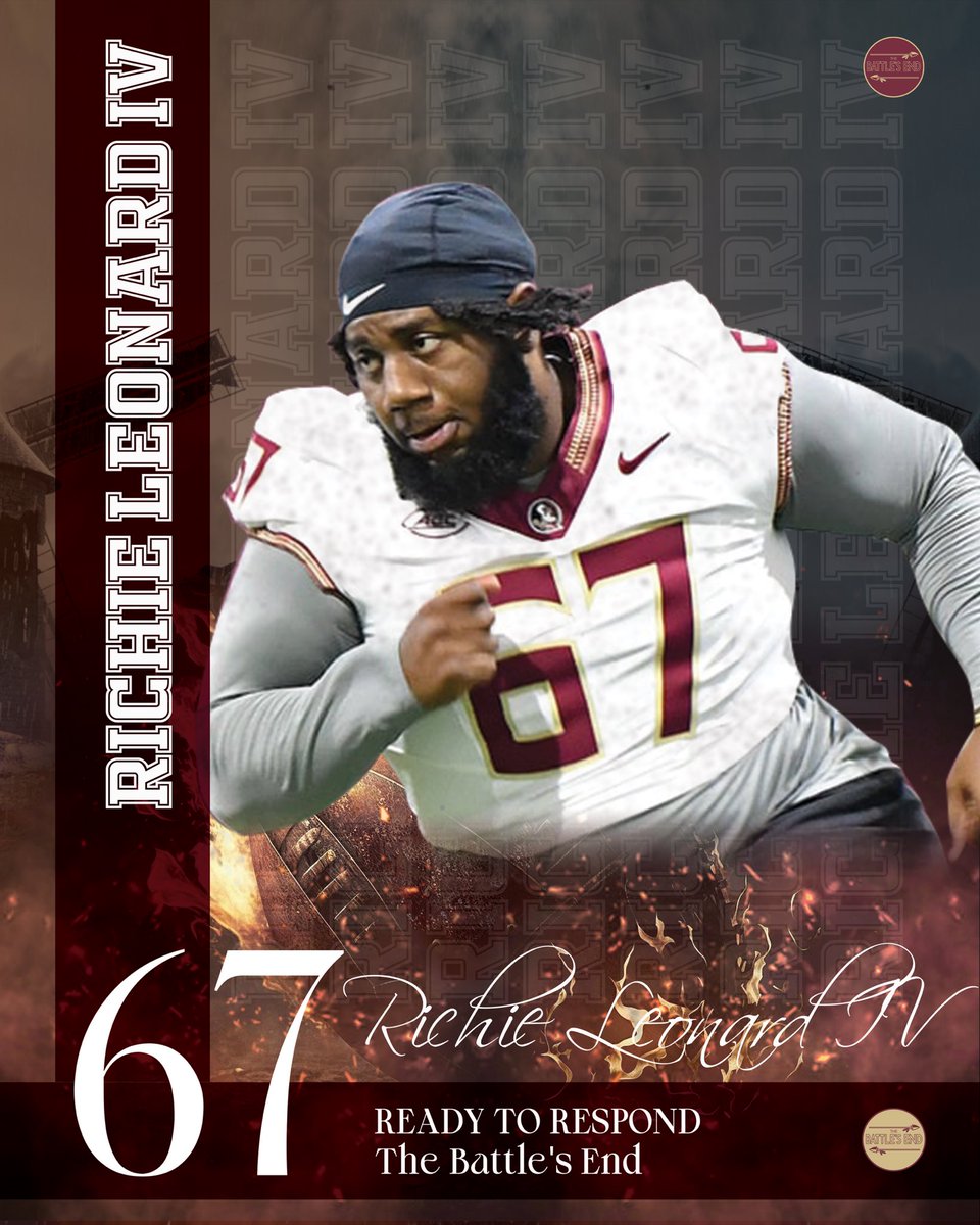Excited to announce the addition of @RichieLeonardIV to The Battle's End! Welcome to the family, big man! Directly support Richie and other FSU Players by joining The Battle's End at thebattlesend.com/pages/join-the… #ReadytoRespond