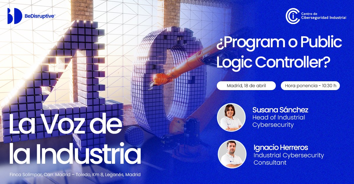 BedisruptiveEs's tweet photo. 🗣️Mañana arranca La Voz de la Industria de Madrid y nuestros compañeros Susana Sánchez e Ignacio Herreros, visibilizarán una serie de escenarios que podrían surgir durante la puesta en marcha en entornos industriales.
@info_CCI #BeDisruptive #CiberseguridadIndustrial https://t.co/qI9RAWsmEy