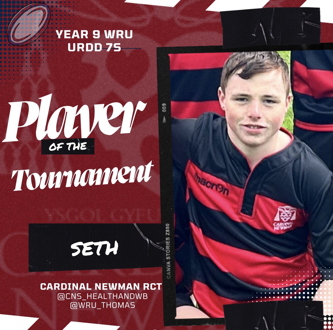 Congratulations to Seth in year 9 for being awarded our player of the tournament at todays year 9 URDD 7s. 👏🏼 👏🏼 @WRU_Thomas @CNSRCT