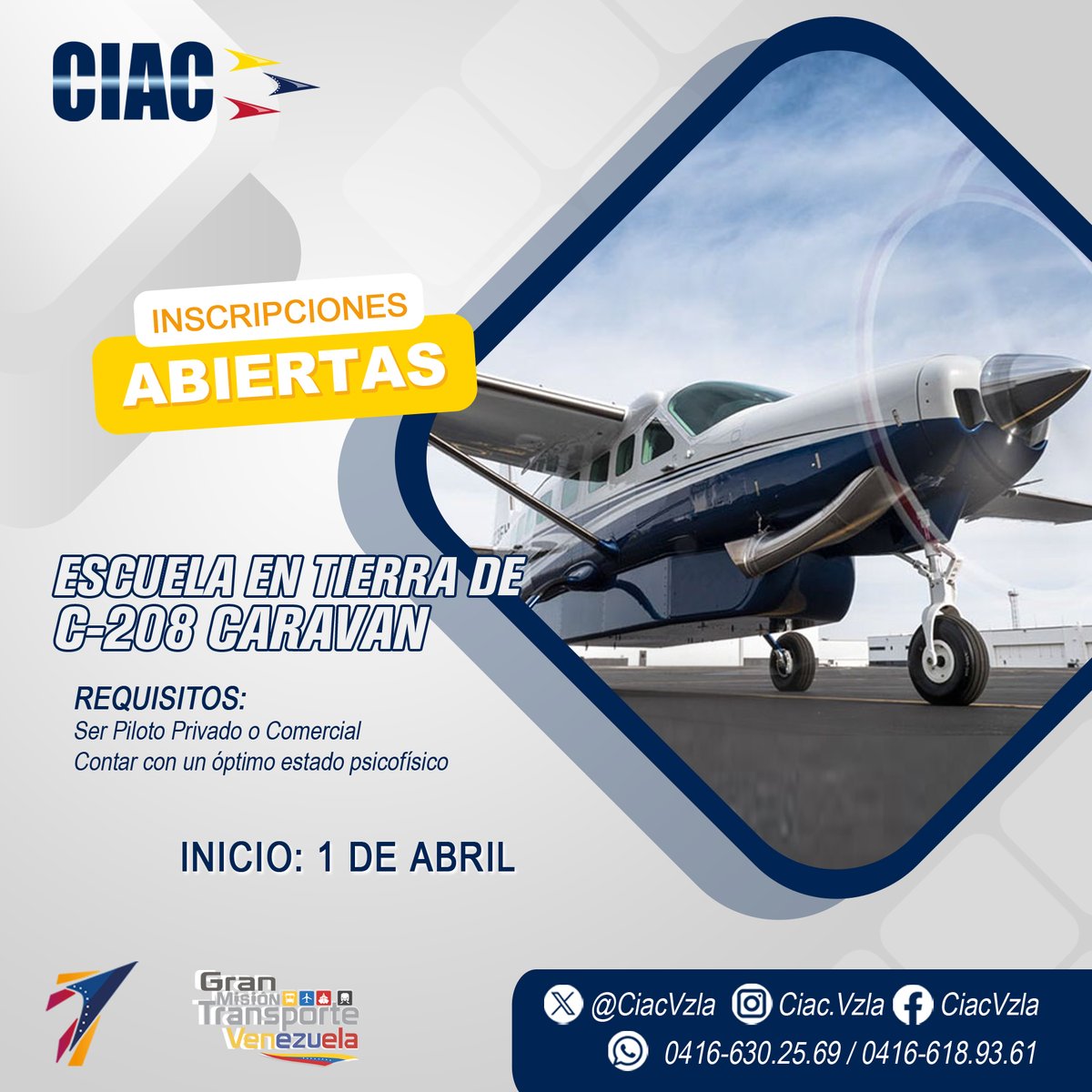 #Atención Amigo piloto, ¿quieres habilitarte en el sistema C208? ¡El @CiacVzla te invita a participar en la Escuela en Tierra de Caravan! Para obtener más información, contáctanos a través de WhatsApp al 0416-6302569. ¡Te esperamos!