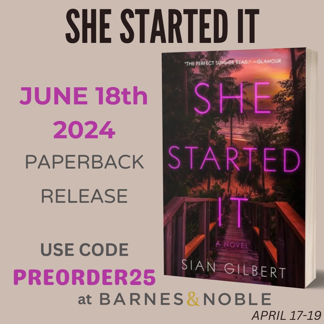 The SHE STARTED IT paperback is releasing JUNE 18TH 2024 and is available to preorder NOW! 🥳 And get 25% off in the Barnes & Noble preorder sale until April 19th!