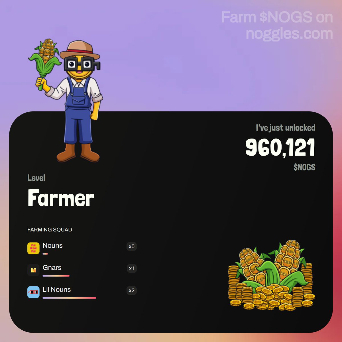 I've just unlocked 960,121 @nogglescoin from my nounish NFTs.

Put your $NOGS on and join the nouniverse!
⌐◨-◨