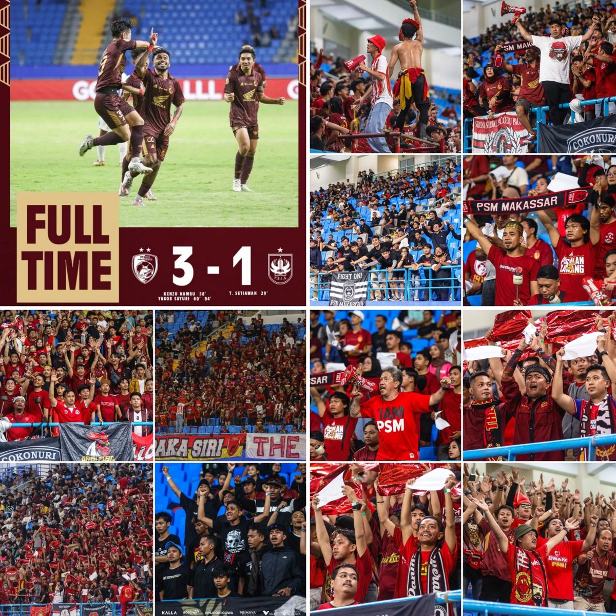 We'd like to thank all the fans who have supported us at the stadium. We know the sacrifice you make to come to the stadium to support us. Yesterday we got a fantastic comeback and 3 points thanks to your support! Stay humble!#ewako #ewakopsm #psmmakassar