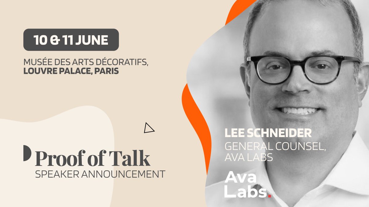 We are thrilled to announce Lee Schneider, General Counsel at AvaLabs (@AvaLabs), as a speaker at Proof of Talk 2024 in Paris!✨ Lee brings a wealth of knowledge and expertise in financial services and technology law to his role at Ava Labs, where he oversees legal operations.…