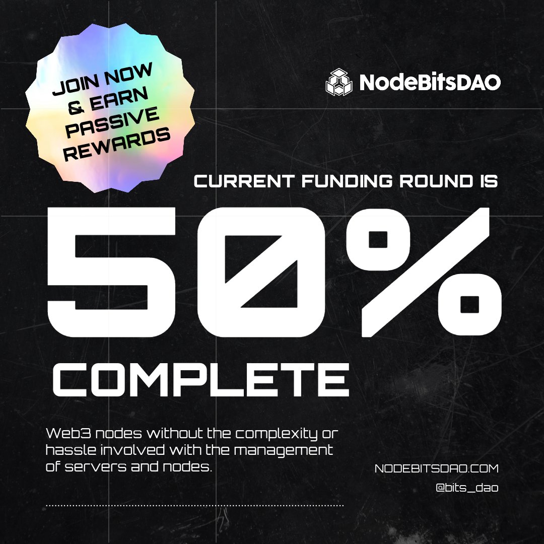 With just over 13 days left we have reached 50% of this month's #NodeBitsDAO funding round goal on  <a href="/openfund_com/">Openfund</a>

Participate in $NodeBitsDAO and earn passive $DeSo rewards and #NFTs while contributing to the infrastructure that powers #Web3!      

openfund.com/d/NodeBitsDAO