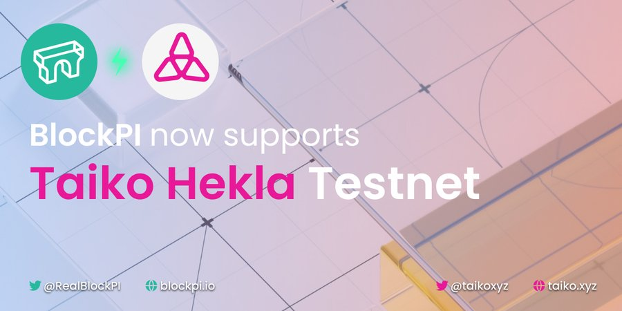 ARB_Universe's tweet image. 🌠 @RealBlockPI now supports @taikoxyz Hekla Testnet

🌠 Build for the best using #BlockPI's rock-solid, fast, cost-efficient services, gaining real #Web3 experience with BlockPI's pioneering decentralized architecture

🔽 VISIT
blockpi.io/taiko
#ARB_Universe