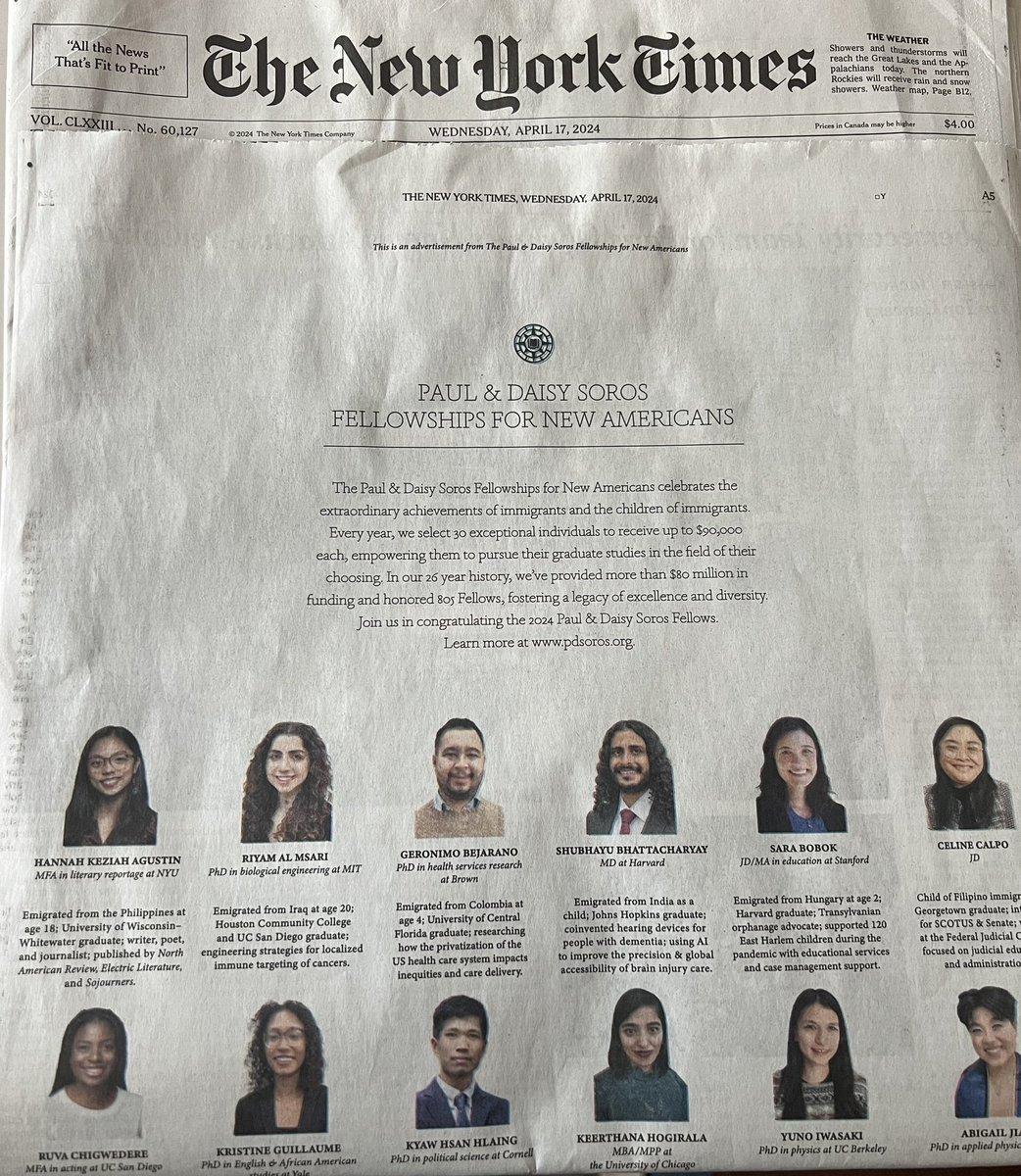 I’m in today’s New York Times! Honored to have been selected as a @PDSoros Fellow out of the nearly 2,400 applicants. I’ve had the pleasure of having incredible help from so many people and there’s some specific people I would like to thank 1/4