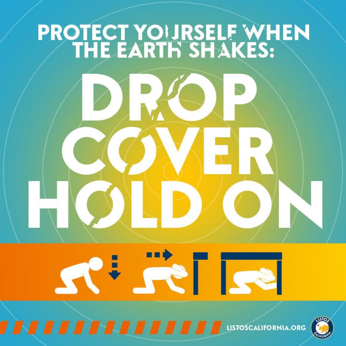 Earthquakes can happen at any time in California. That’s why it’s important to know what to do before, during and after the ground shakes. Visit earthquake.ca.gov for earthquake-specific tips. Go to listoscalifornia.org for general disaster preparedness advice.