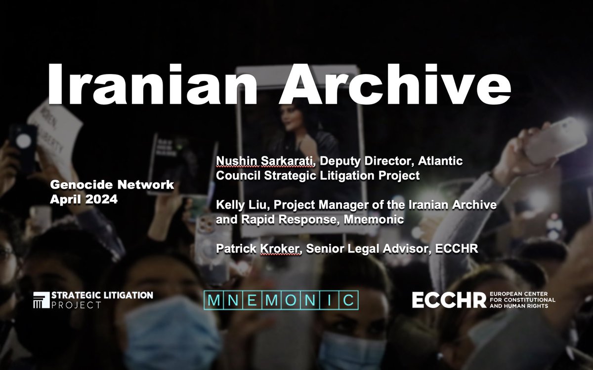 Yesterday at @Eurojust, SLP deputy director @NushinSarkarati presented alongside the @mnemonicorg team about our coalition’s Iranian Archive, calling on war crimes offices to open structural investigations and a joint investigation team on #Iran.