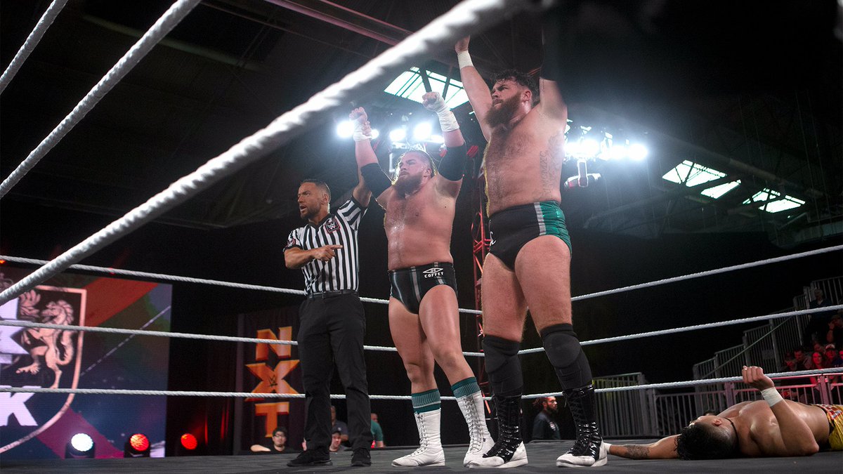 April 17, 2019:

At Brooklyn Pier 12, #Gallus' @Joe_Coffey and @m_coffey90 defeated the #WWENXT/#205Live combination of @humberto_wwe and @deltoro_wwe in tag team action. #NXTUK

📸 WWE