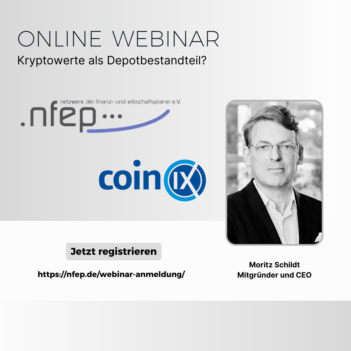 coin_ix's tweet photo. Moritz Schildt, der Mitbegründer und CEO von coinIX wird sich am 22. April um dem #NFEP netzwerk der #finanz und #erbschaftsplaner e.V.  für ein Webinar über #Kryptowerte als Depotbestandteil anschließen.
Registrieren Sie sich hier für das Webinar: https://t.co/oDvvJZzTIo https://t.co/yJNaBum18T