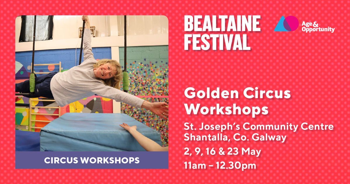 We are really excited to again be a part of the @BealtaineFest this year - offering circus workshops for older adults throughout the month of May! Workshops are €8 each and will be held on the 2, 9, 16 & 23 of May. Book here: galwaycommunitycircus.com/events/bealtai…