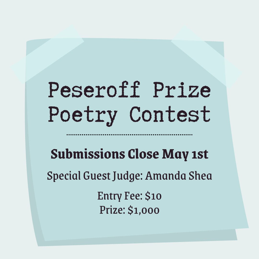 Attention poets 📣 Don't forget to submit to the annual Peseroff Prize Poetry Contest! ✍️

Submissions are open now through Wednesday, May 1st: breakwaterreview.com/contests✨