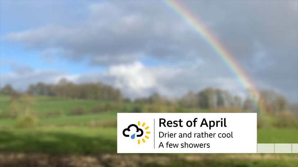 A much drier and calmer outlook! At the moment Saturday the sunniest day of the weekend. Pleasantly warm in the afternoon with little wind and strong April sunshine. Sunday cloudier but dry and sunnier in the west. More dry weather next week and turning cooler with a few showers.