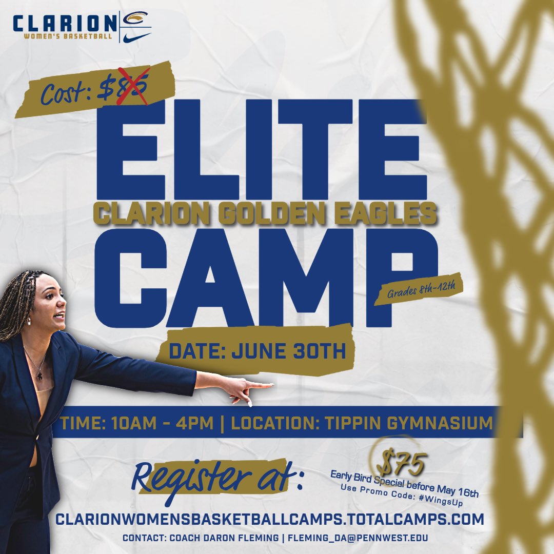 🚨 Registration is Officially Open🚨 Our Elite Camp Registration is Live‼️ Don’t miss this opportunity to Compete and Get Better‼️ Date: June 30th Time: 10AM-4PM Location: Tippin Gymnasium shorturl.at/syR58 #WingsUp 🦅