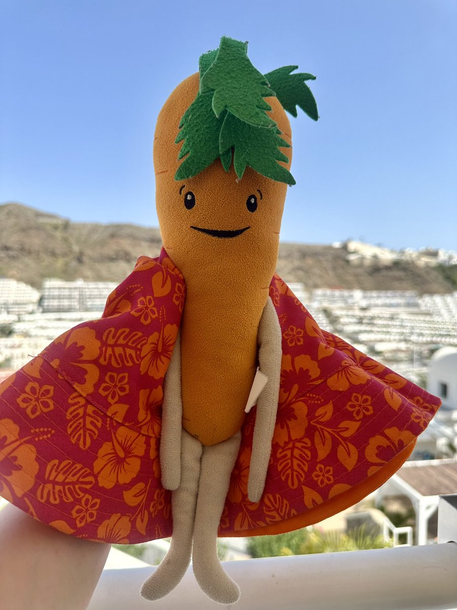 Kevin the Carrot living his best life. Cocktails in the sunshine in Gran Canaria. This Kevin is a very well travelled carrot! #KevinTheCarrot