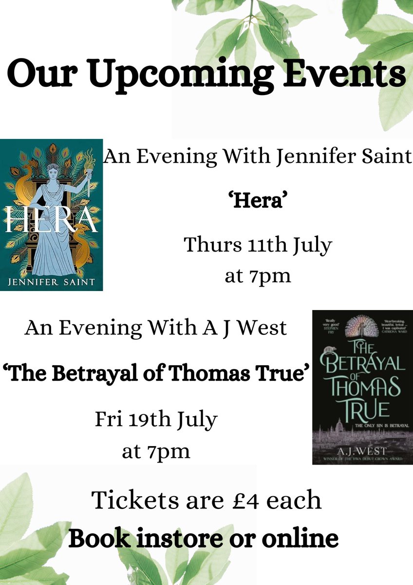 darling_reads's tweet photo. Thank you so much to #JMHall for a lovely evening last week! We have signed copies of all his books available. Such a gorgeous cosy crime series!
Join us in July for our next author events. Book in store or through our website @jennysaint @AJWestAuthor https://t.co/7gffDWpyQq