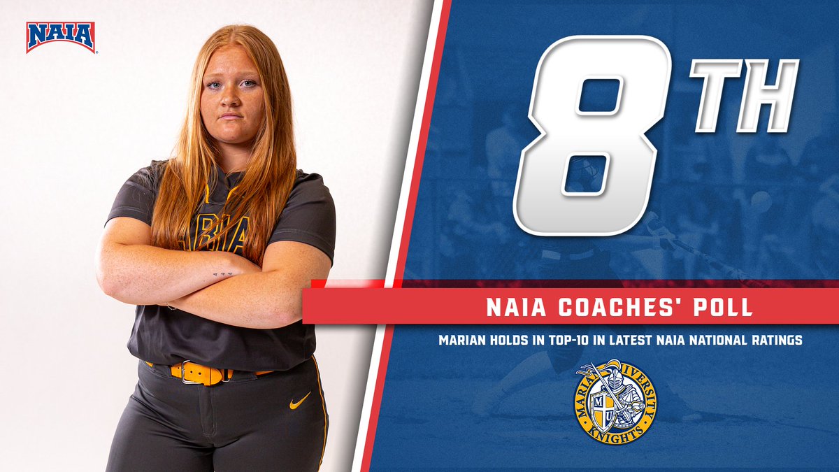 Another week in the NAIA Top-10 for @MarianKnightsSB!! The Knights come in at No. 8 in the latest edition of the national ratings! Marian is on the road tonight at Taylor at 4 PM!