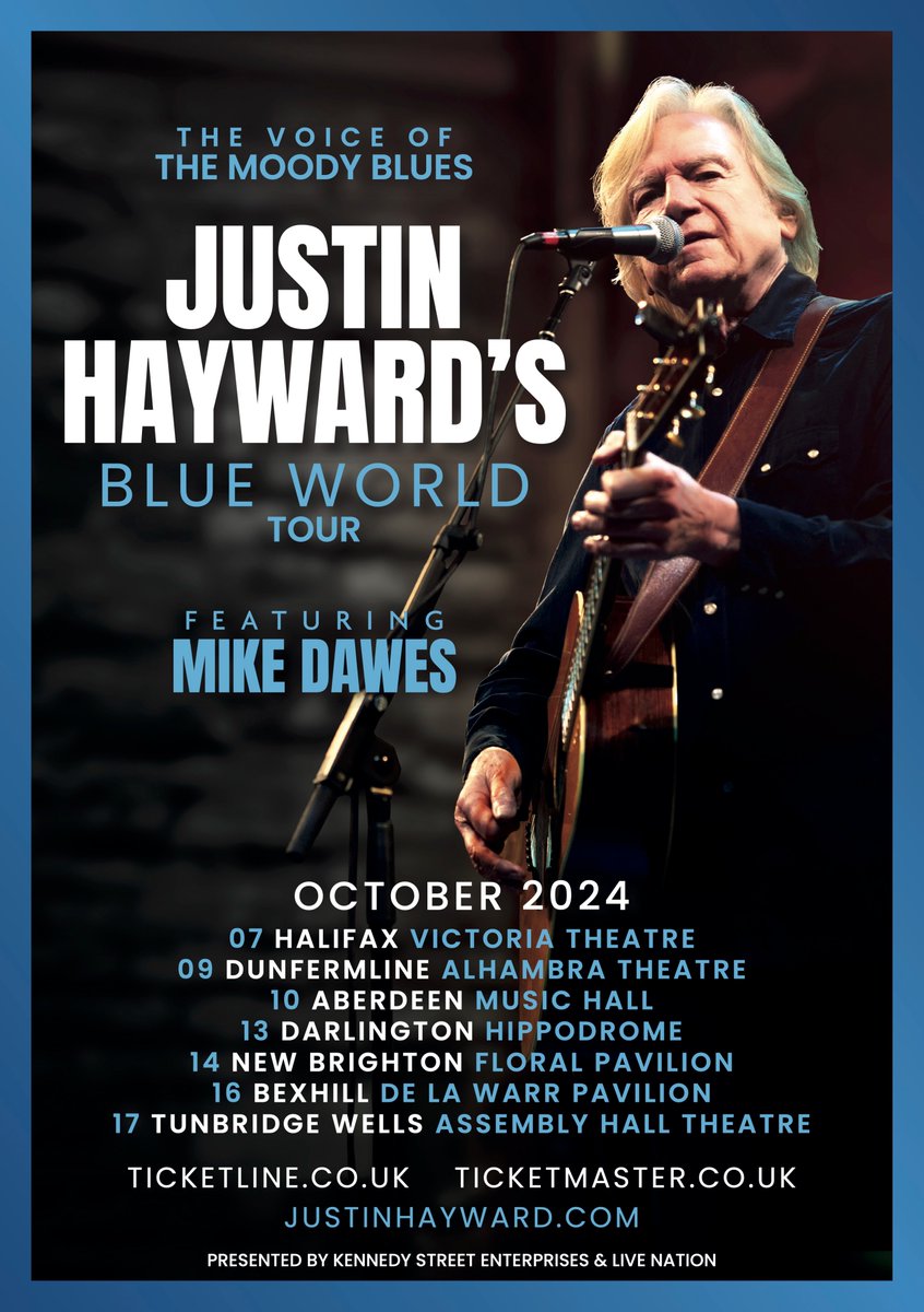 New shows for the Blue World Tour with @MikeDawesMusic announced and I'm excited to be performing for you all. I hope to see you there! 💙🌎 You can purchase tickets through my website: JustinHayward.com