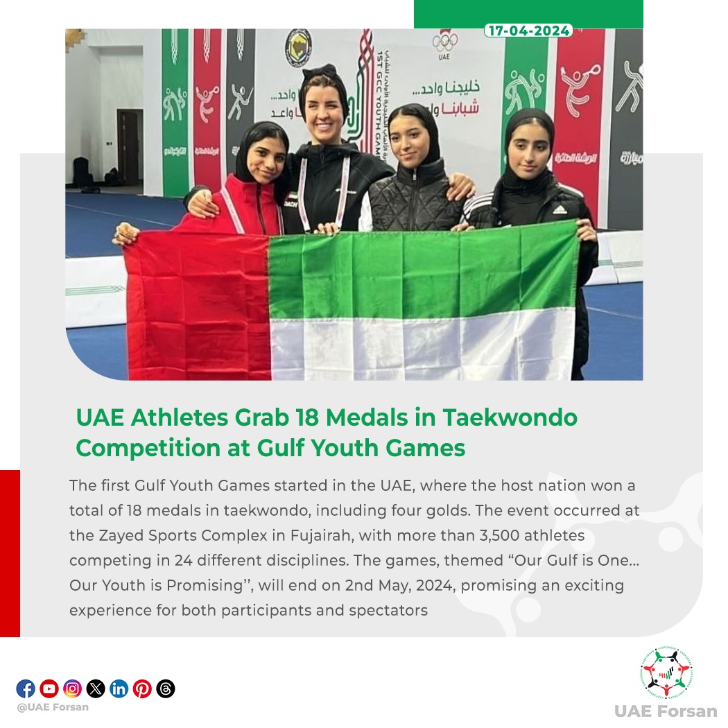 #UAE Athletes Grab 18 Medals in Taekwondo Competition at #GulfYouthGames #zayedsportscomplix #fujairah