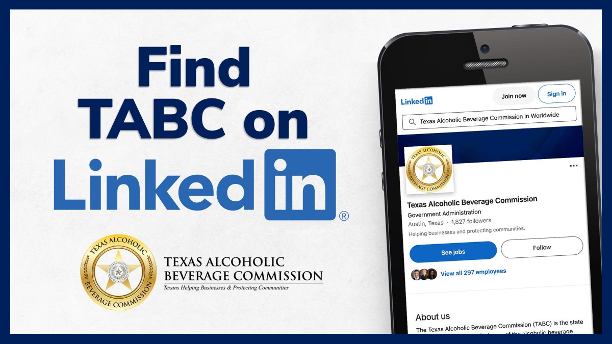 TexasABC's tweet photo. Looking for a new career? Find your place with TABC helping businesses and protecting communities.

Follow us on LinkedIn and check out full-time job and paid internship opportunities with our agency: https://t.co/7DQvAiEJ8H https://t.co/b9QzwYdmhy