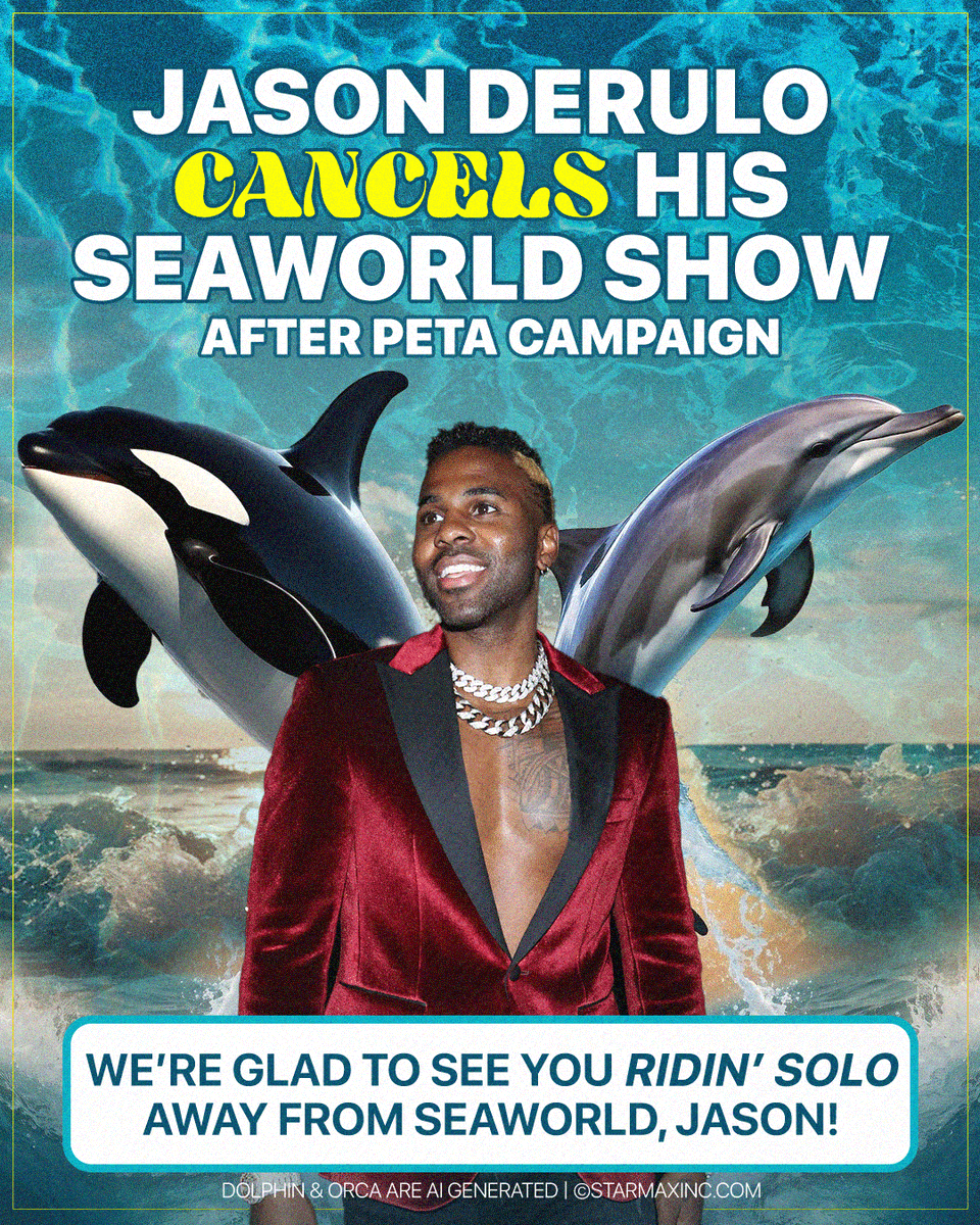 peta's tweet photo. Kudos to @jasonderulo for ending his support for #SeaWorld’s abuse &amp; exploitation by canceling his show! It’s artists like him who inspire positive change! 👏🌊 🐬 https://t.co/lCgCbr4ugE