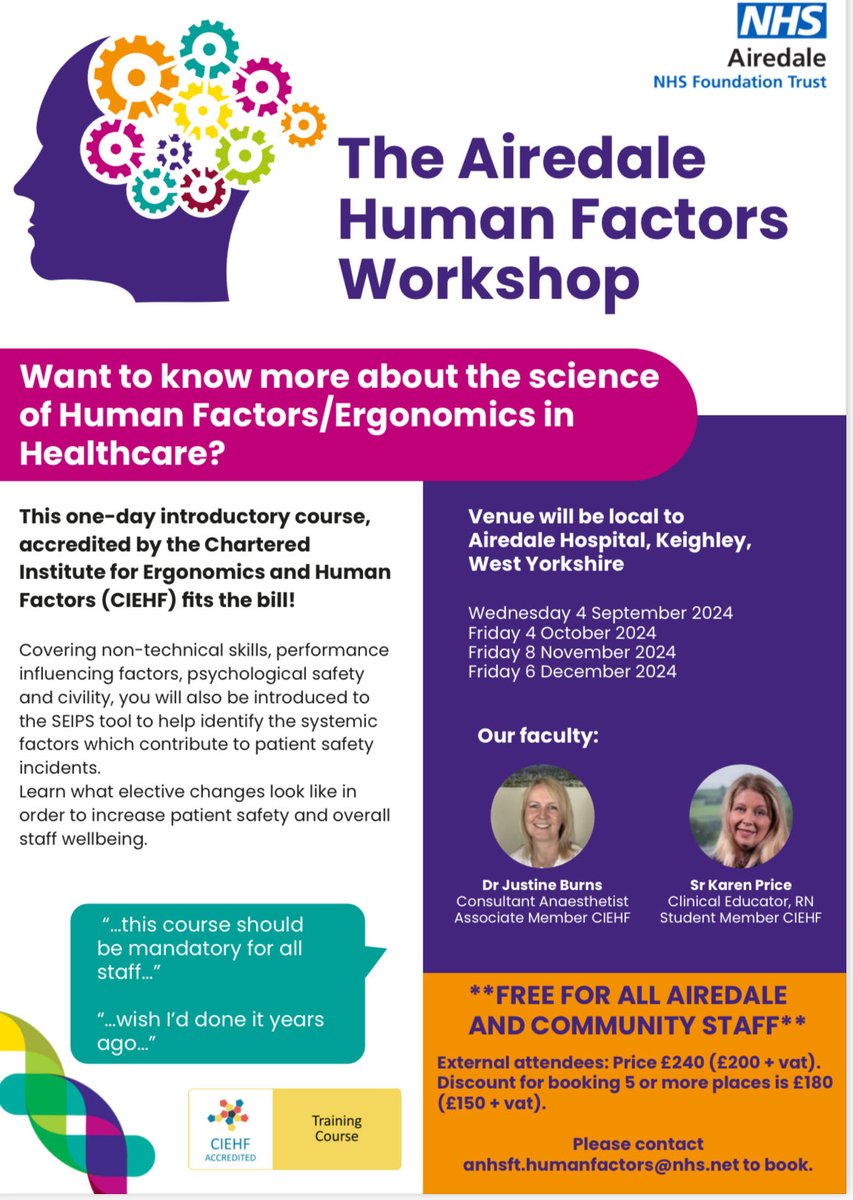 Some new dates for The Airedale Human Factors Workshop - CIEHF accredited short course
