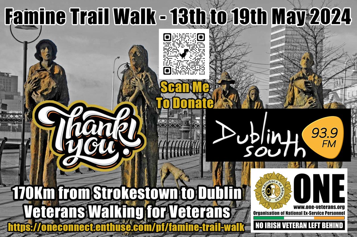 Pictured are #DefenceForces #Veterans who are taking on the 170Km Famine Trail Walk fundraiser in May to support #homeless veterans. Martha Lynam presents Memory Lane (4-5pm) on @DublinSouthFM & had them on yesterday talking about the walk. Listen here: mixcloud.com/DublinSouthFMC…