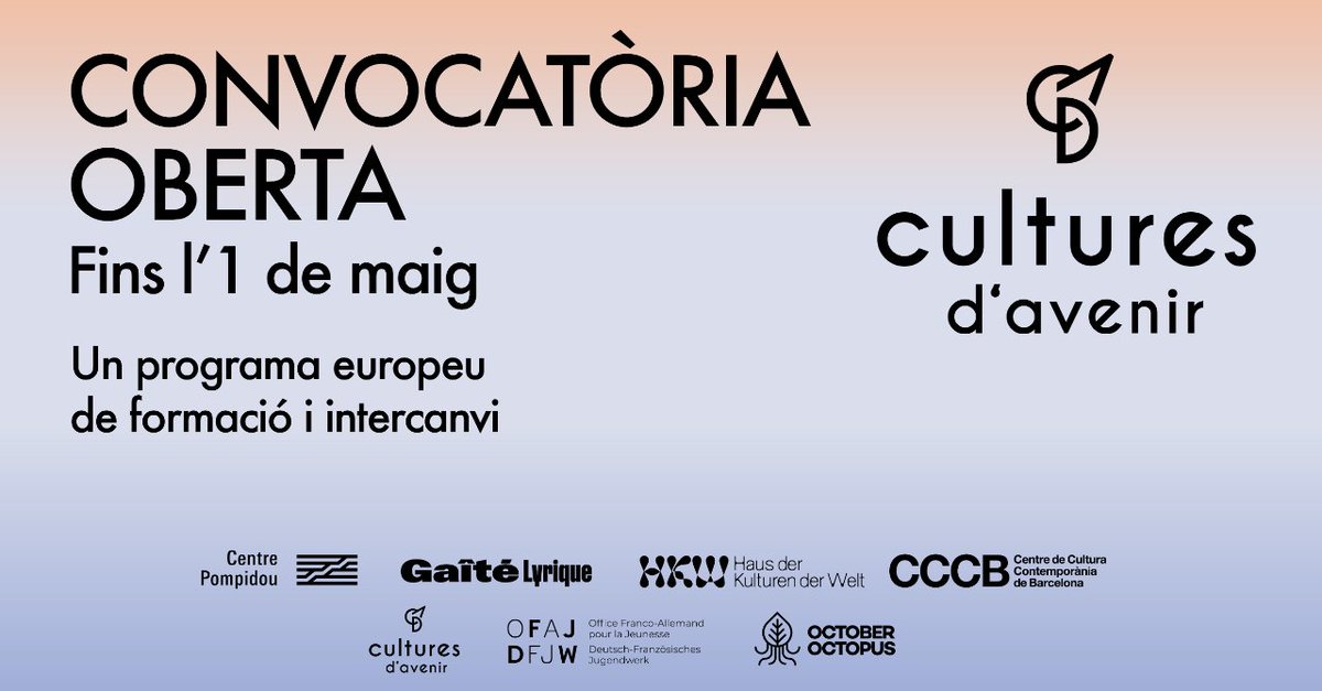 OPEN CALL! 🏙️🎥 Tens menys de 30 anys i et dediques al cinema o la creació audiovisual?

El programa europeu de formació i intercanvi #CulturesdAvenir ofereix tallers a Berlín, París i Barcelona i una beca de producció de 2.000€.

Fins l'1 de maig 👉 cccb.org/ca/activitats/…