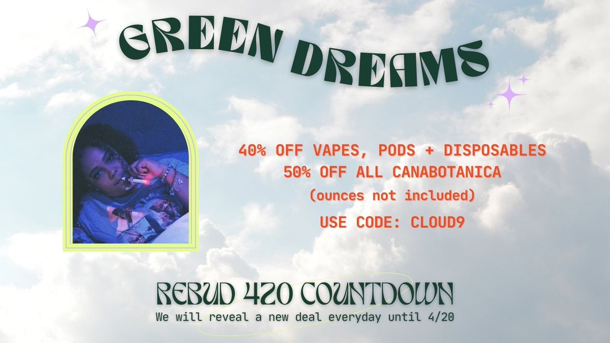 🍃The Rebud 420 Countdown continues with 40% OFF all vapes, pods + disposables PLUS 50% OFF all @canabotanica *ounces not included*🔥Get stocked up for the big day!