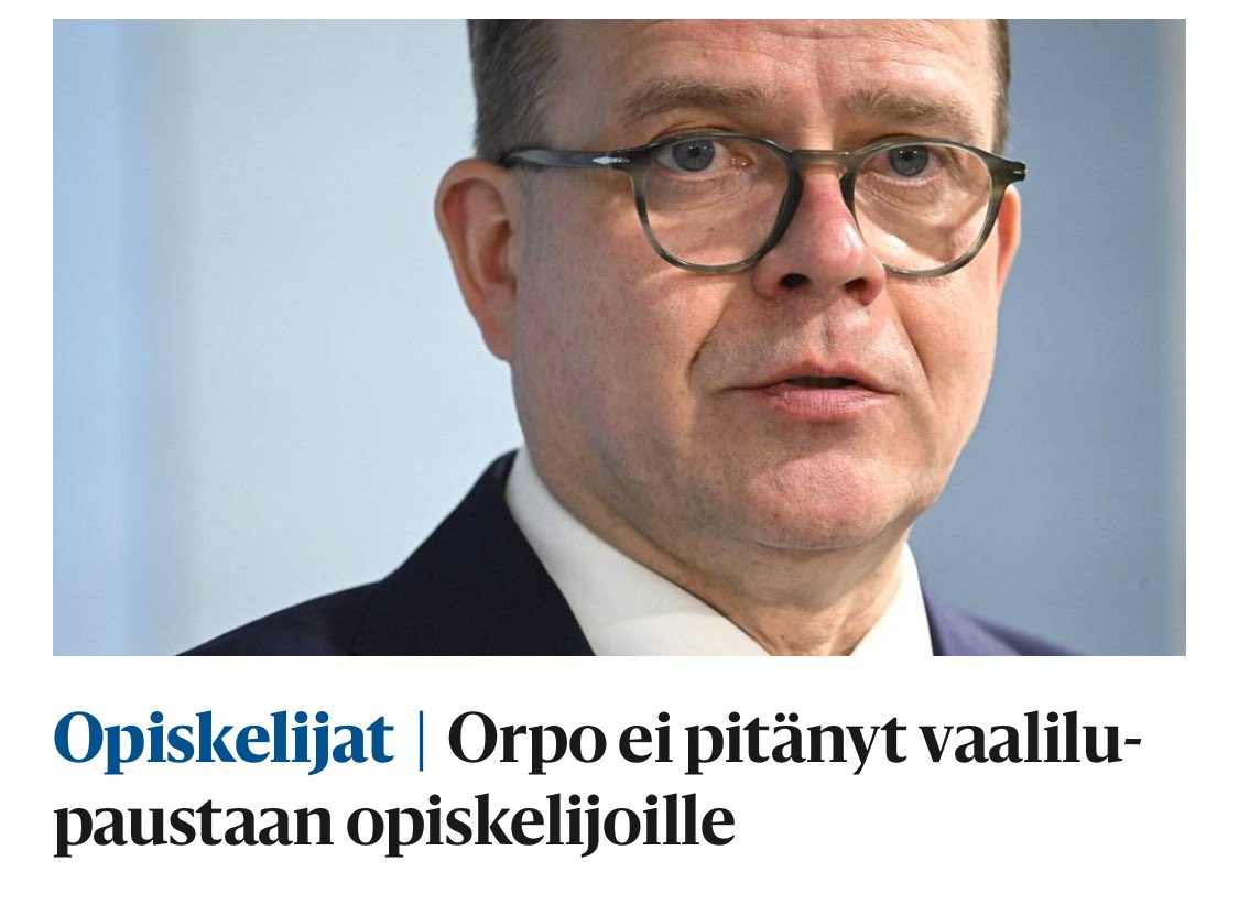 Petteri Orpo on nyt kaksi kertaa pettänyt suoran lupauksensa opiskelijoille. Ja Petteri Orpo on kaksi kertaa pettänyt lupauksensa koulutusleikkauksista. Miksi olisi mitään syytä uskoa mitään, mitä Petteri Orpo lupaa tulevaisuudessa?