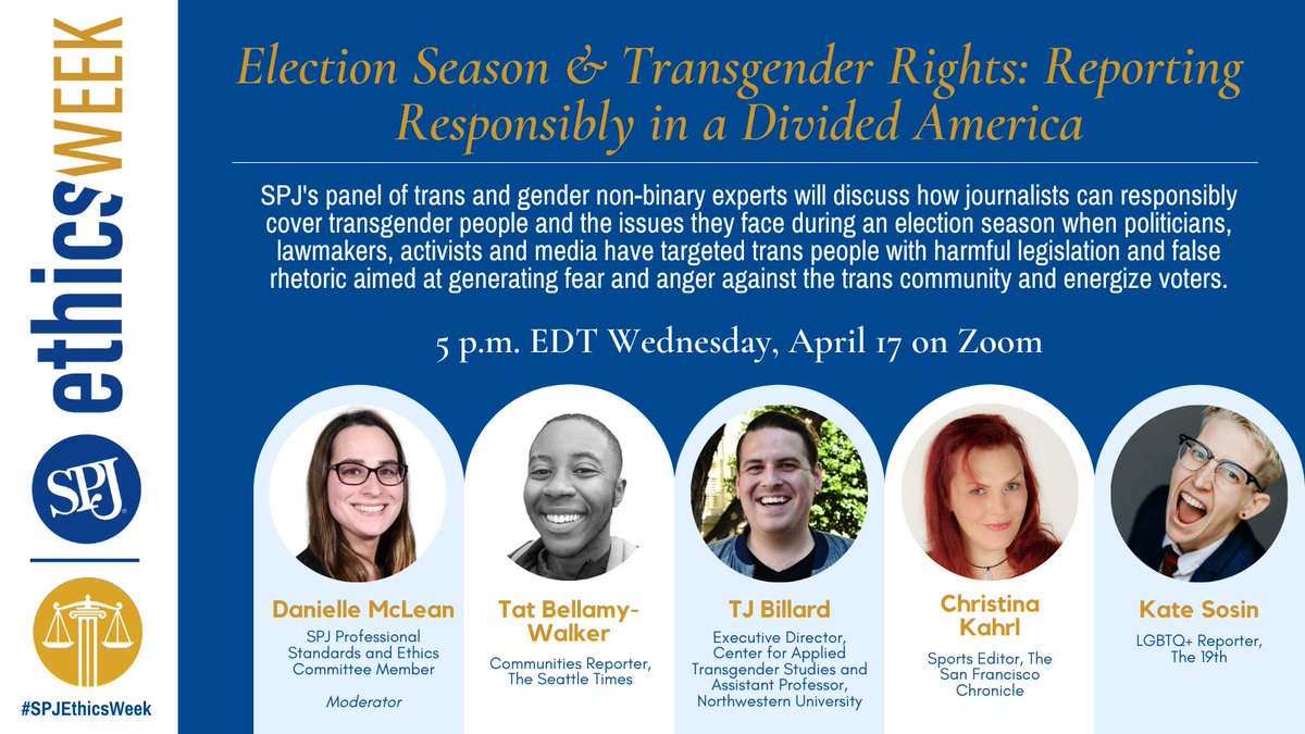 Happening in an hour! Join @DanielleBMcLean, @bell_tati, @ThomasJBillard, @ChristinaKahrl and Kate Sosin of @19thnews for a discussion on how to responsibly cover transgender people and the issues they face during election season. Register now: bit.ly/4cSSWyO