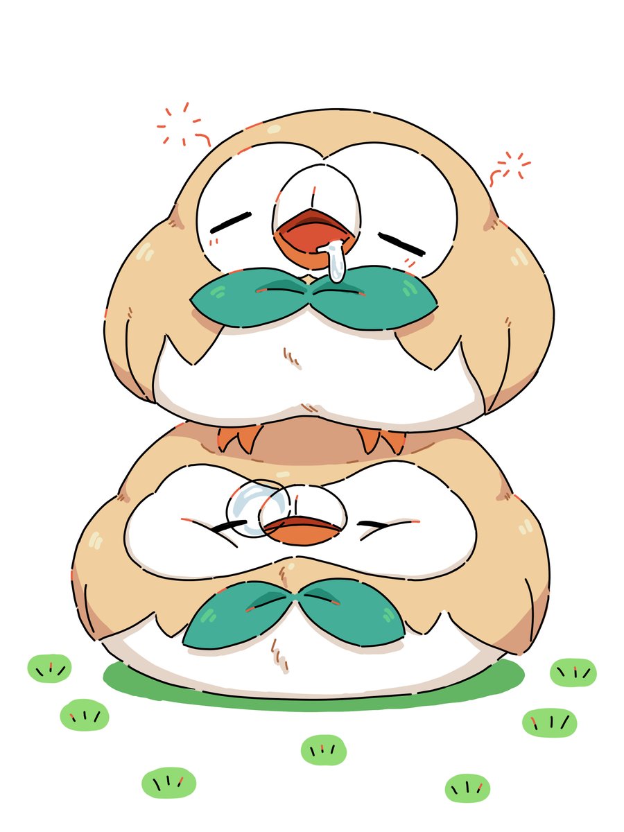 rowlet open mouth simple background white background closed eyes pokemon (creature) no humans bird  illustration images