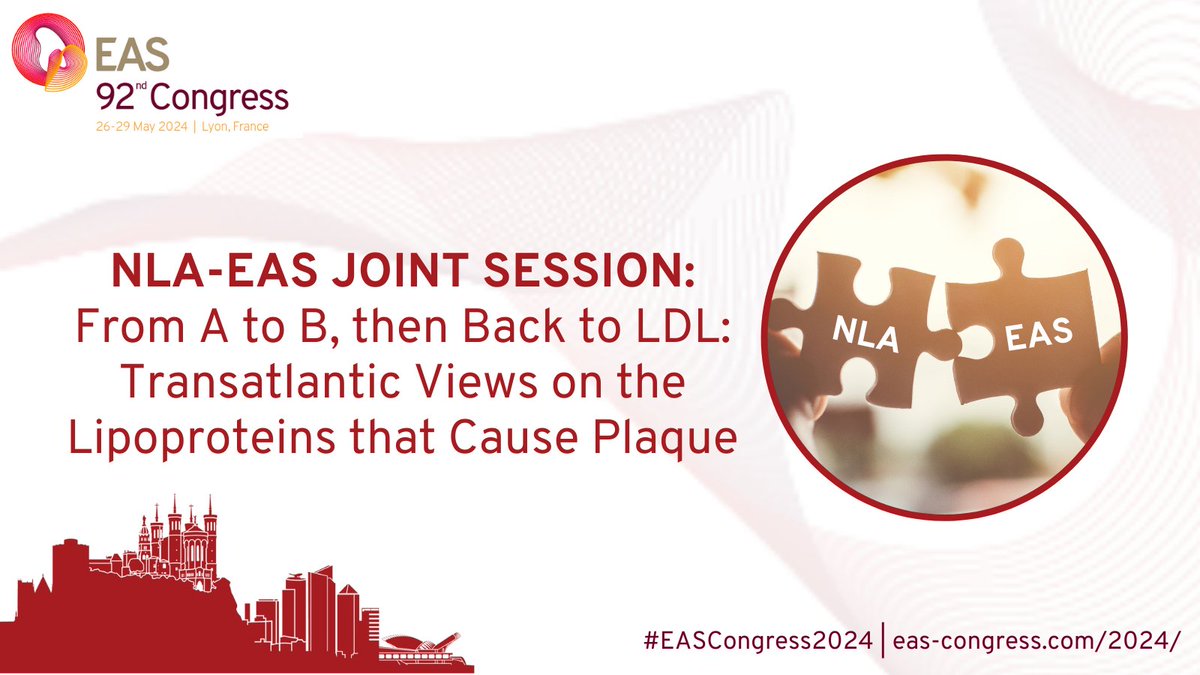 EAS and NLA are joining forces for an insightful session on “From A to B, then Back to LDL: Transatlantic Views on the Lipoproteins that Cause Plaque”. Join us for a deep dive into lipoproteins and plaque formation at the #EASCongress2024 ➡️ bit.ly/4d2miLq