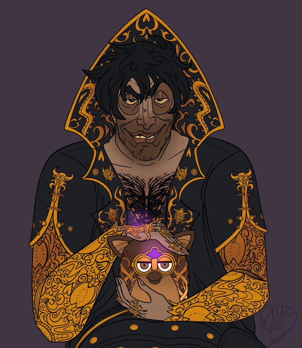 Forgot to post last night but finished commission for <a href="/anzuimi/">Killian</a> of Gortash with his furby (designed by the lovely <a href="/B4DHEX/">HEX</a>)

An evil man petting his weird evil cat...or something like that 😈💜